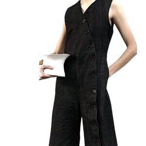 CAWLEY PEGAR Wide Leg Denim Jumpsuit with Asymmetrical Button Front S